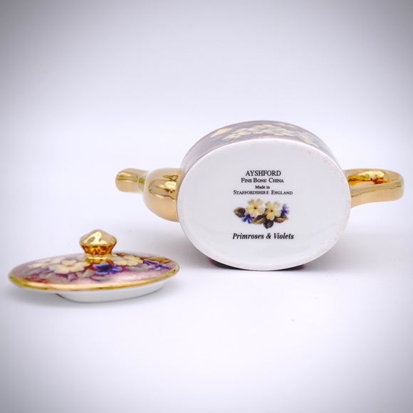 Ayshford Miniature Primroses Violets Teapot Bone China Gold Trim Staffordshire - Picture 7 of 7